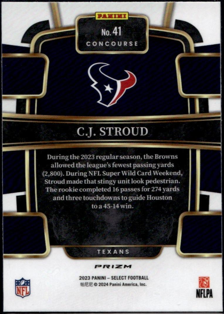 2023 Panini Select #41 C.J. Stroud Concourse Prizm Rookie Texans