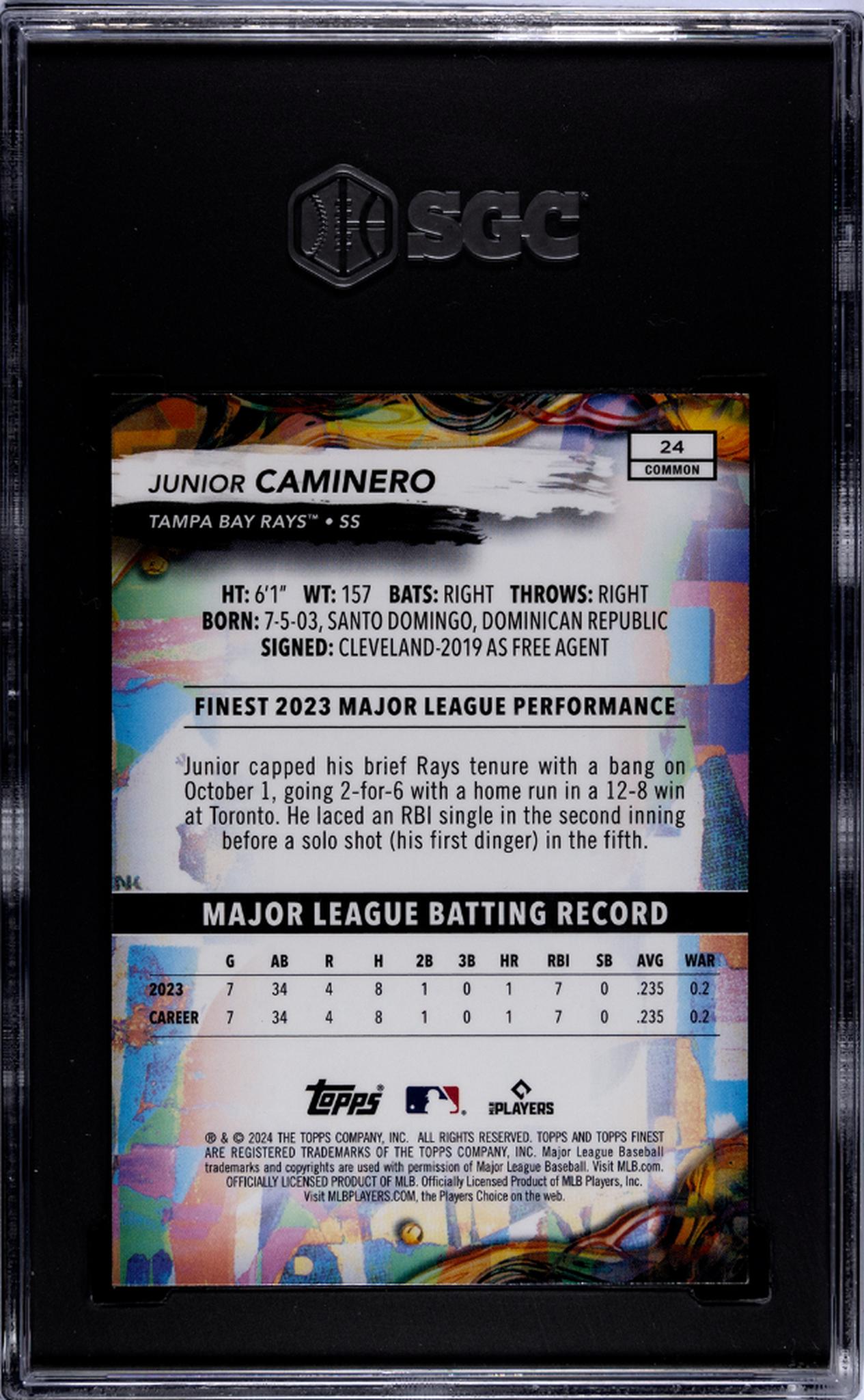 2024 Topps Finest #24 Junior Caminero SGC 9.5