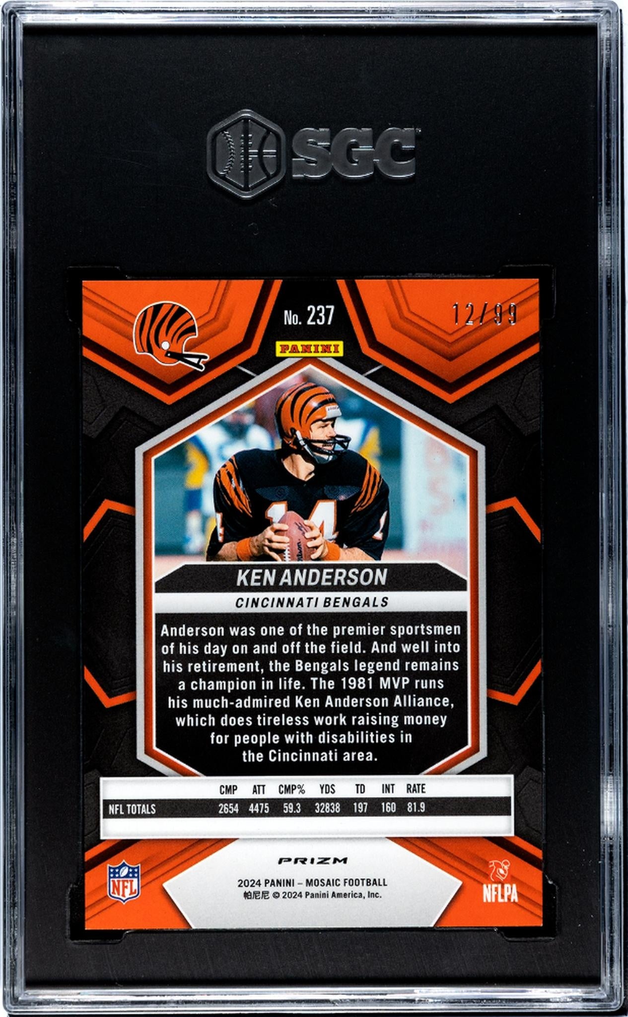 2024 Panini Mosaic #237 Ken Anderson Blue Prizm 12/99 SGC 9.5