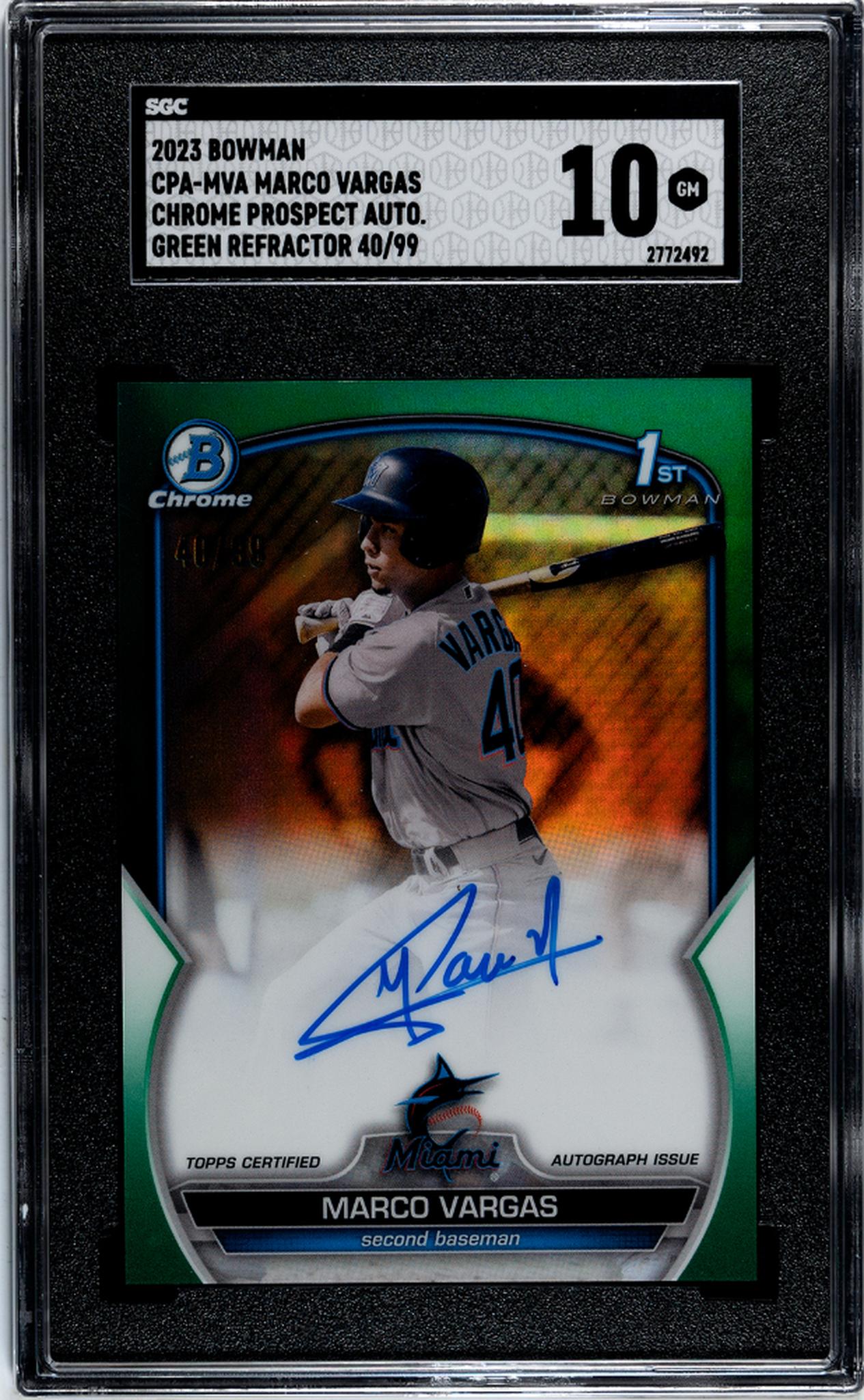 2023 Bowman Chrome Green Refractor Marco Vargas #CPA-MVA Auto /99 SGC 10