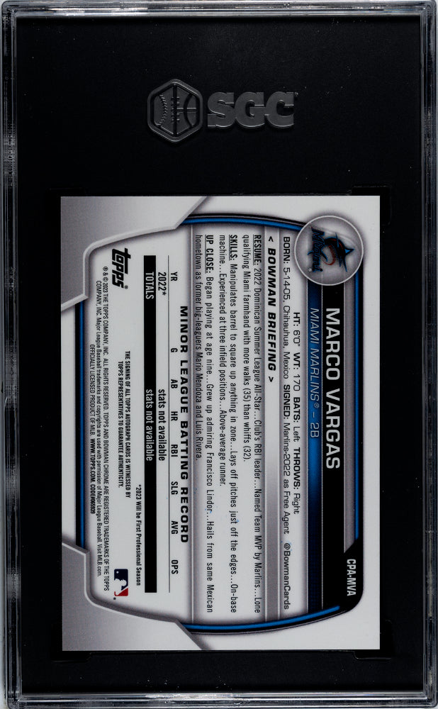 2023 Bowman Chrome Green Refractor Marco Vargas #CPA-MVA Auto /99 SGC 10