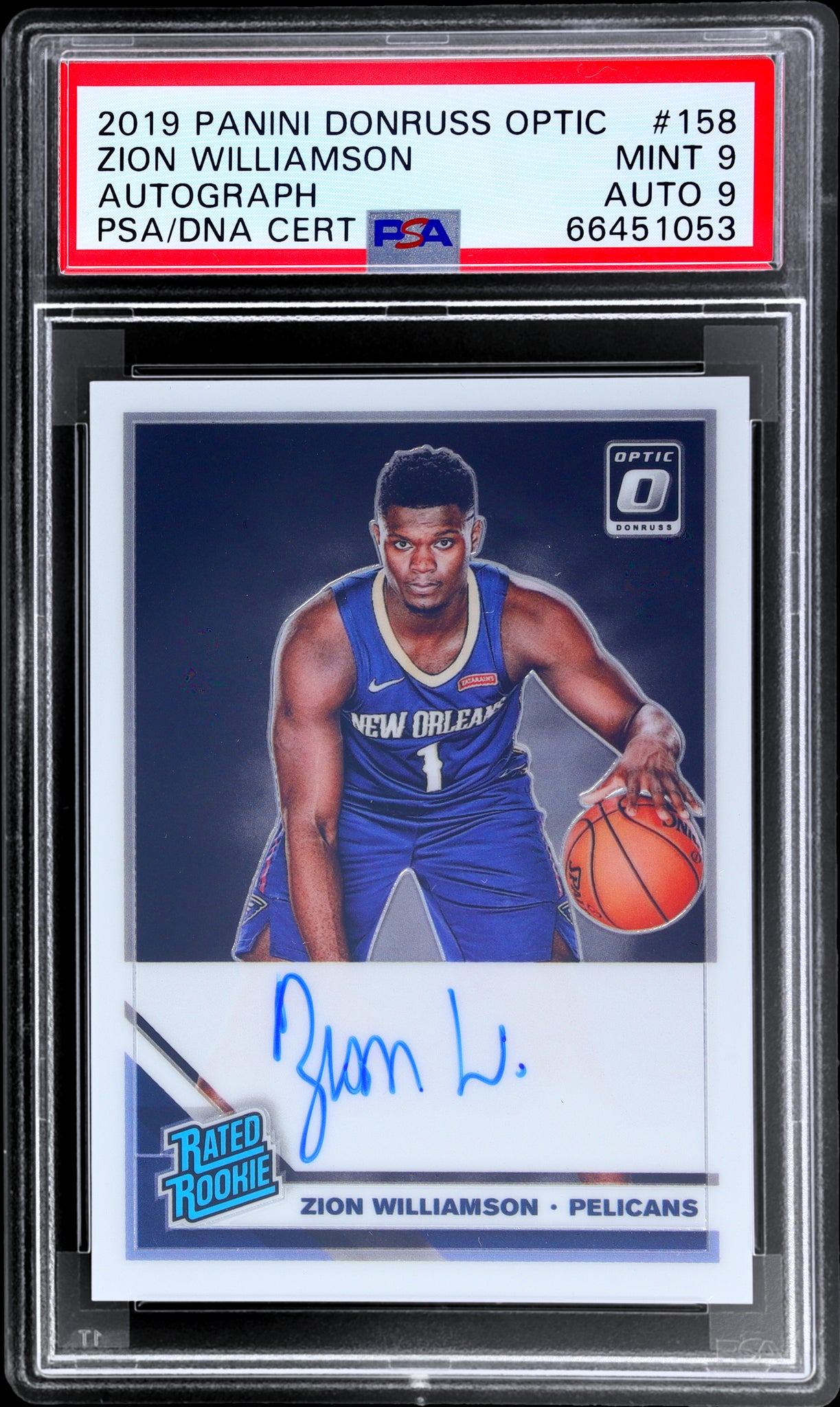 2019 Donruss Optic #158 Zion Williamson Rookie Signatures PSA 9