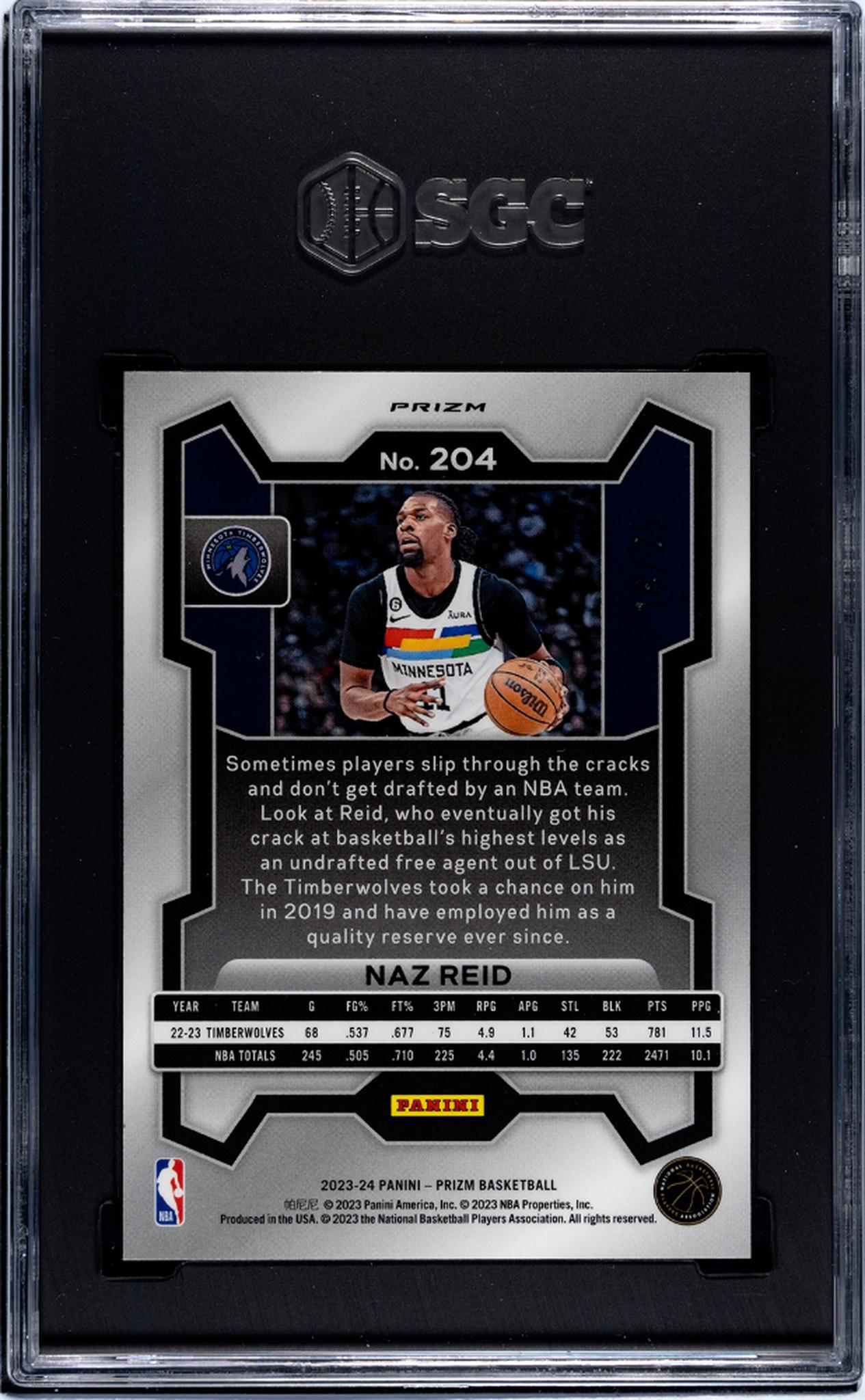 2023 Prizm #204 Naz Reid Green Pulsar Prizm /25 SGC 10