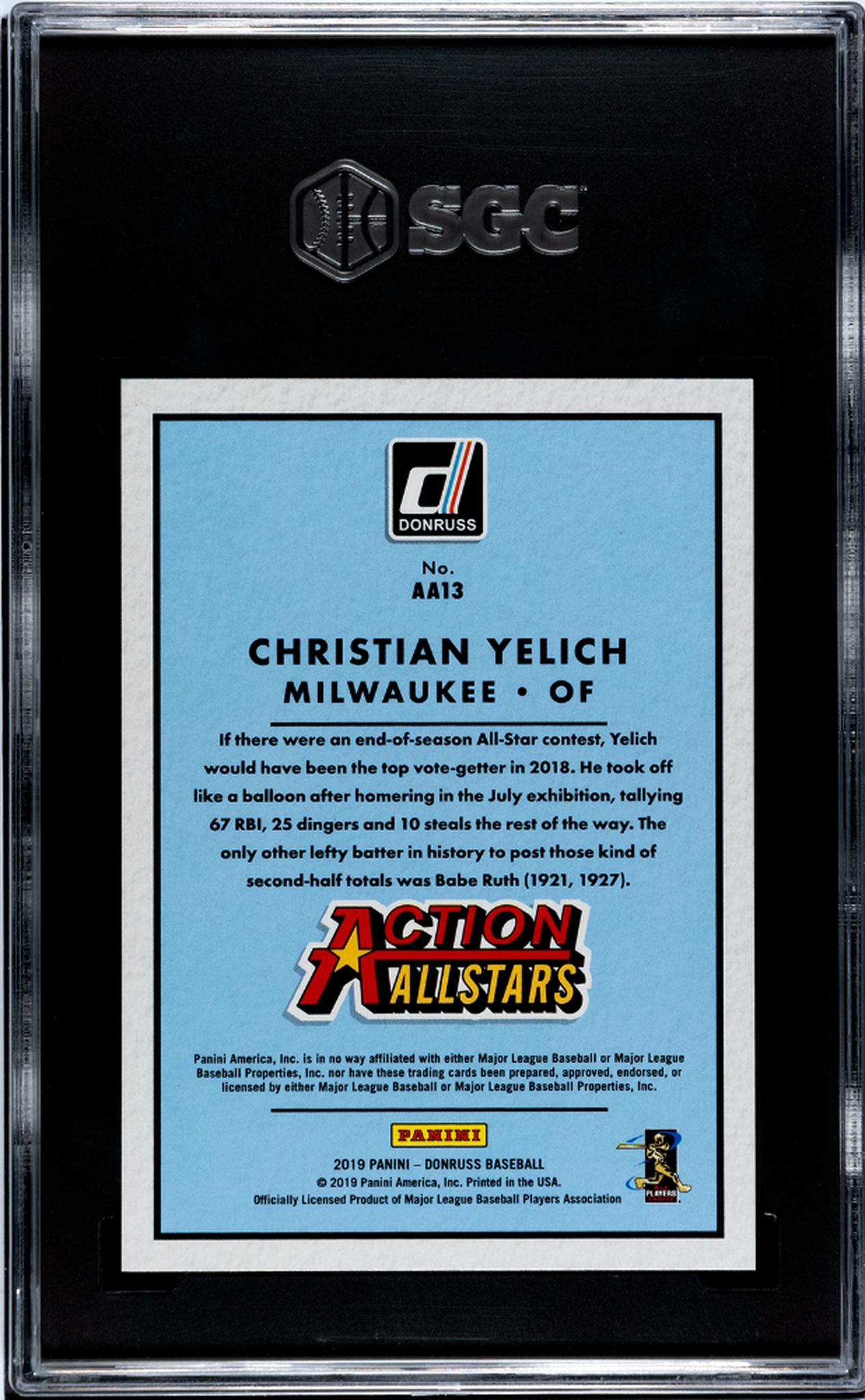 2019 Panini Donruss Action All-Stars Christian Yelich #AA13 /999 SGC 10