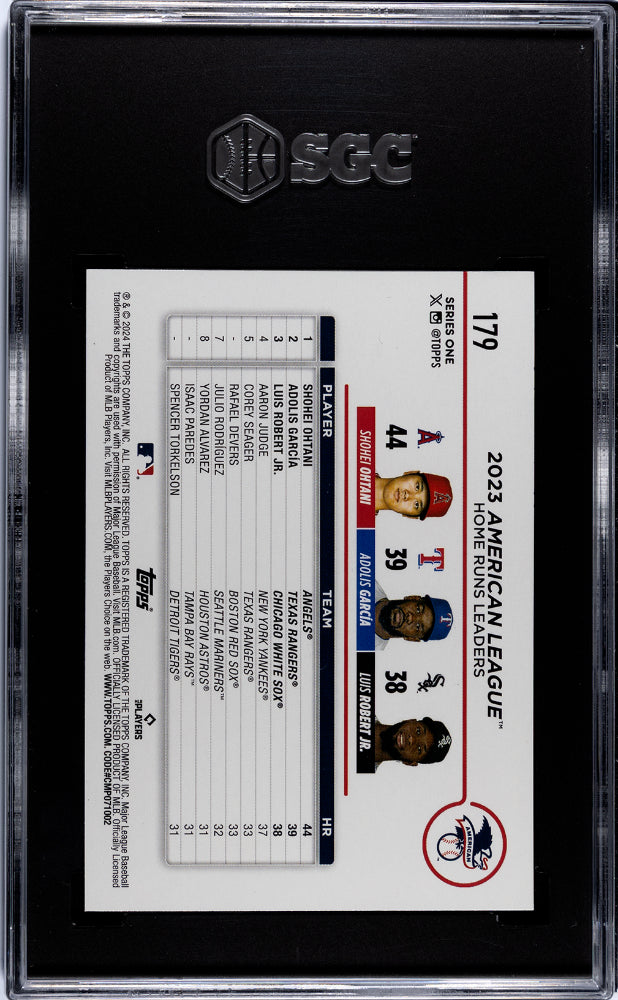 2024 Topps Series 1 AL HR Leaders Ohtani/Garcia/Robert Jr. #179 SGC 9.5