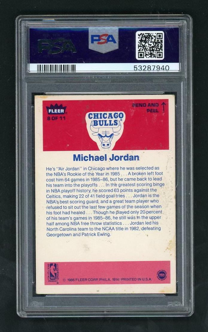 1986 Fleer Sticker Michael Jordan #8 PSA 4