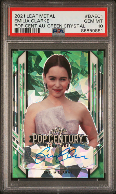 2021 Leaf Pop Century Metal Emilia Clarke #BAEC1 Green Crystal Auto PSA 10