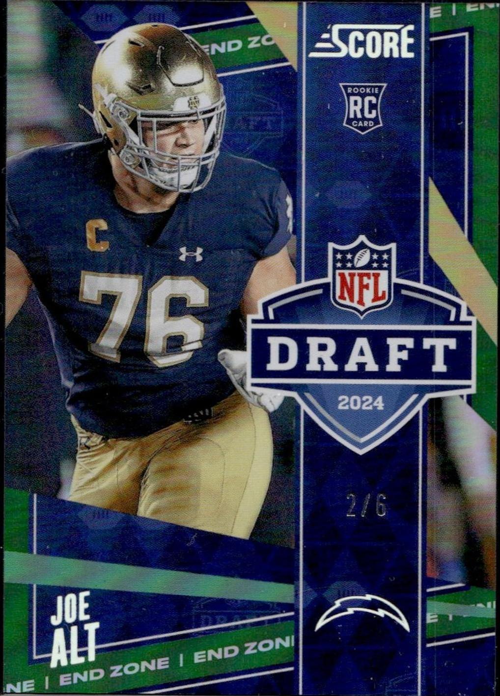 2024 Panini Score #5 Joe Alt End Zone Rookie /6 Los Angeles Chargers