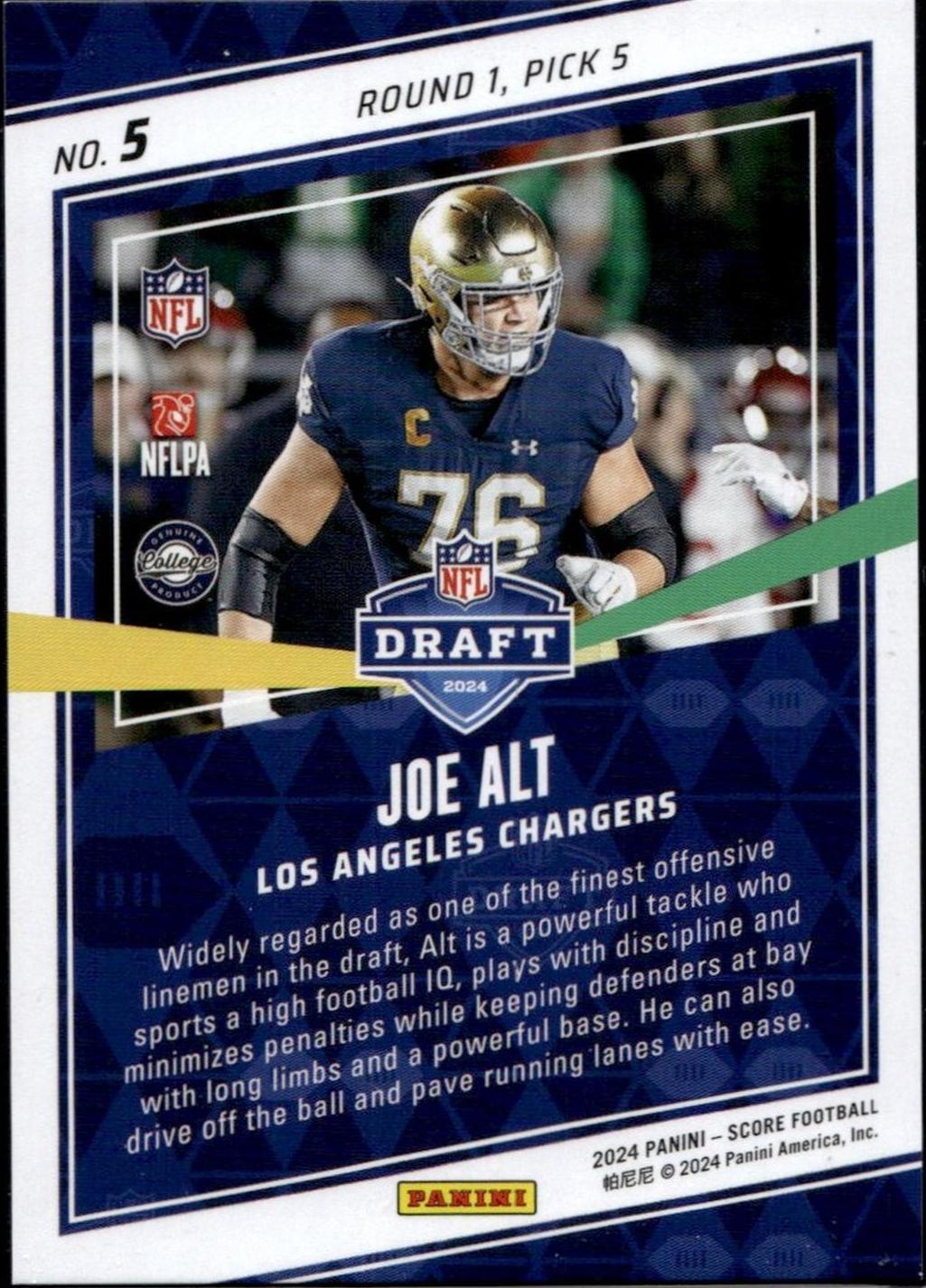 2024 Panini Score #5 Joe Alt End Zone Rookie /6 Los Angeles Chargers