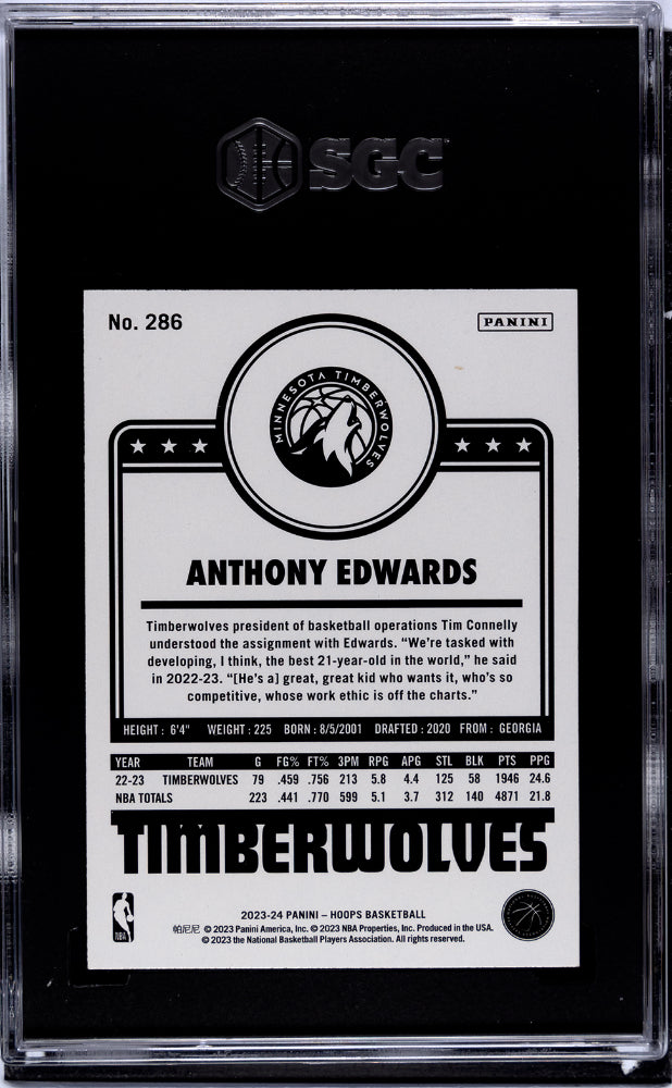 2023 Panini NBA Hoops #286 Anthony Edwards Purple SGC 8