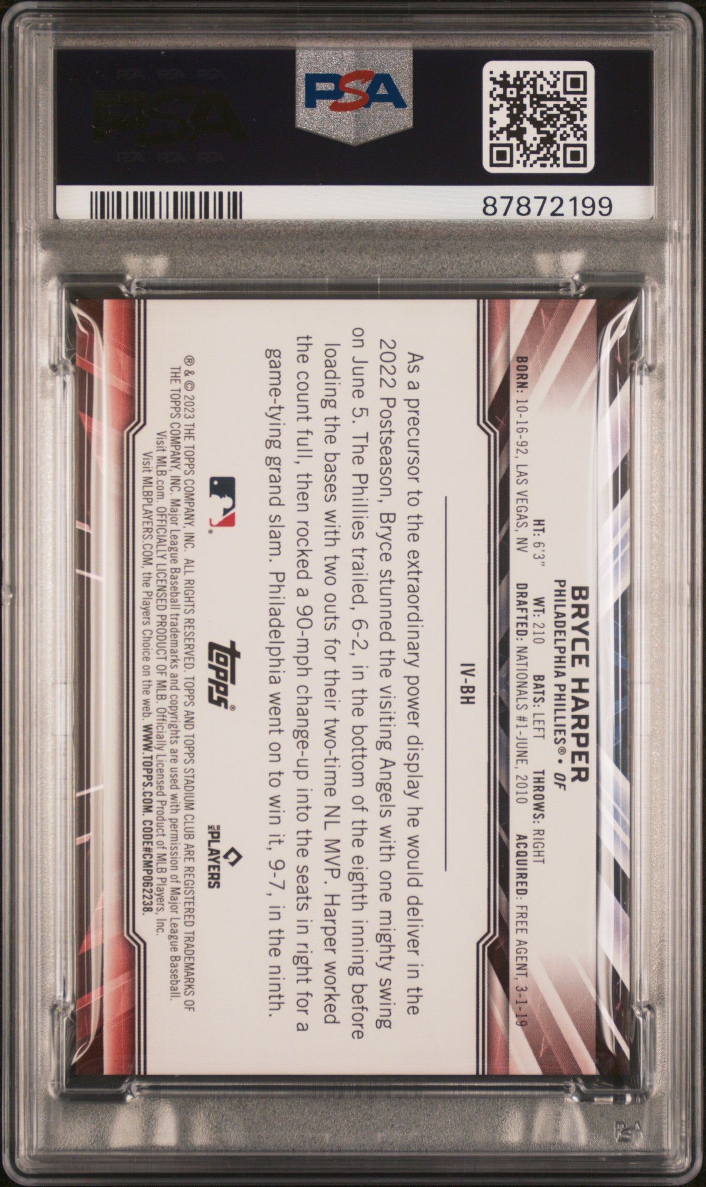 2023 Topps Stadium Club Instavision Bryce Harper #IVBH PSA 10