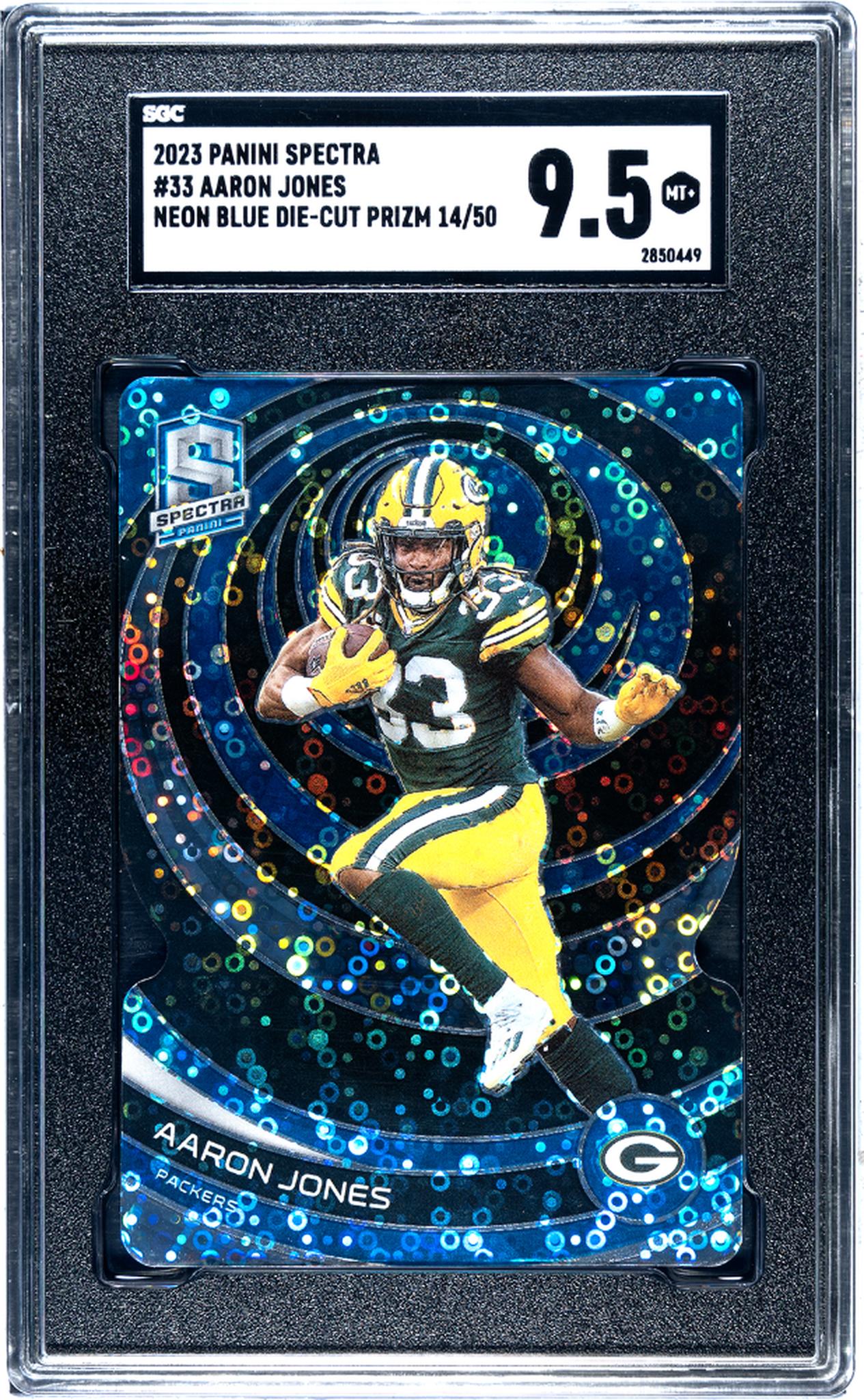 2023 Panini Spectra #33 Aaron Jones Neon Blue Die-Cut Prizm 14/50 SGC 9.5