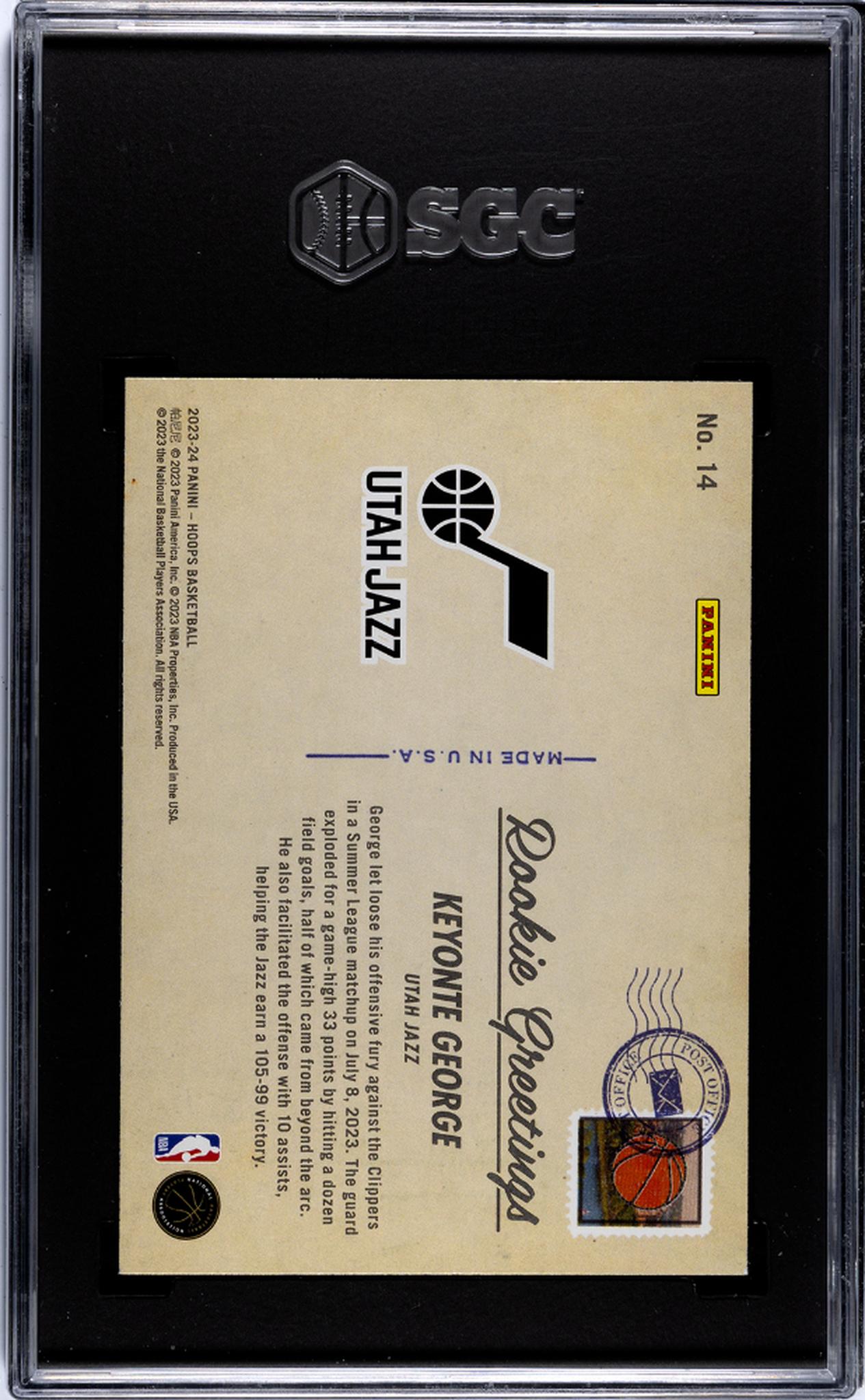 2023 Panini Hoops Rookie Greetings Keyonte George #14 RC SGC 9.5