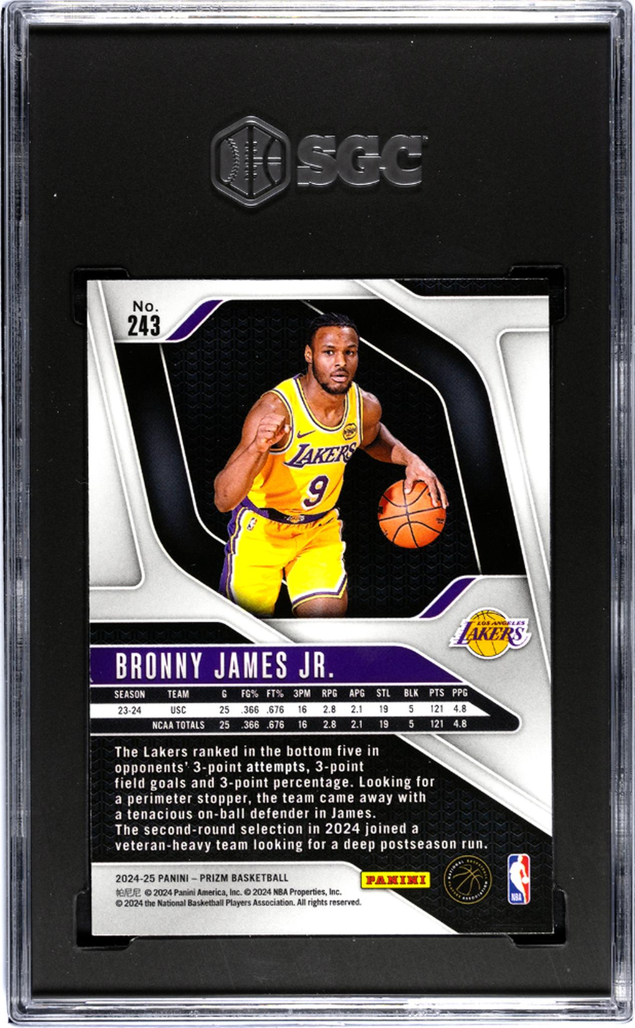 2024-25 Panini Prizm #243 Bronny James Jr. SGC 9