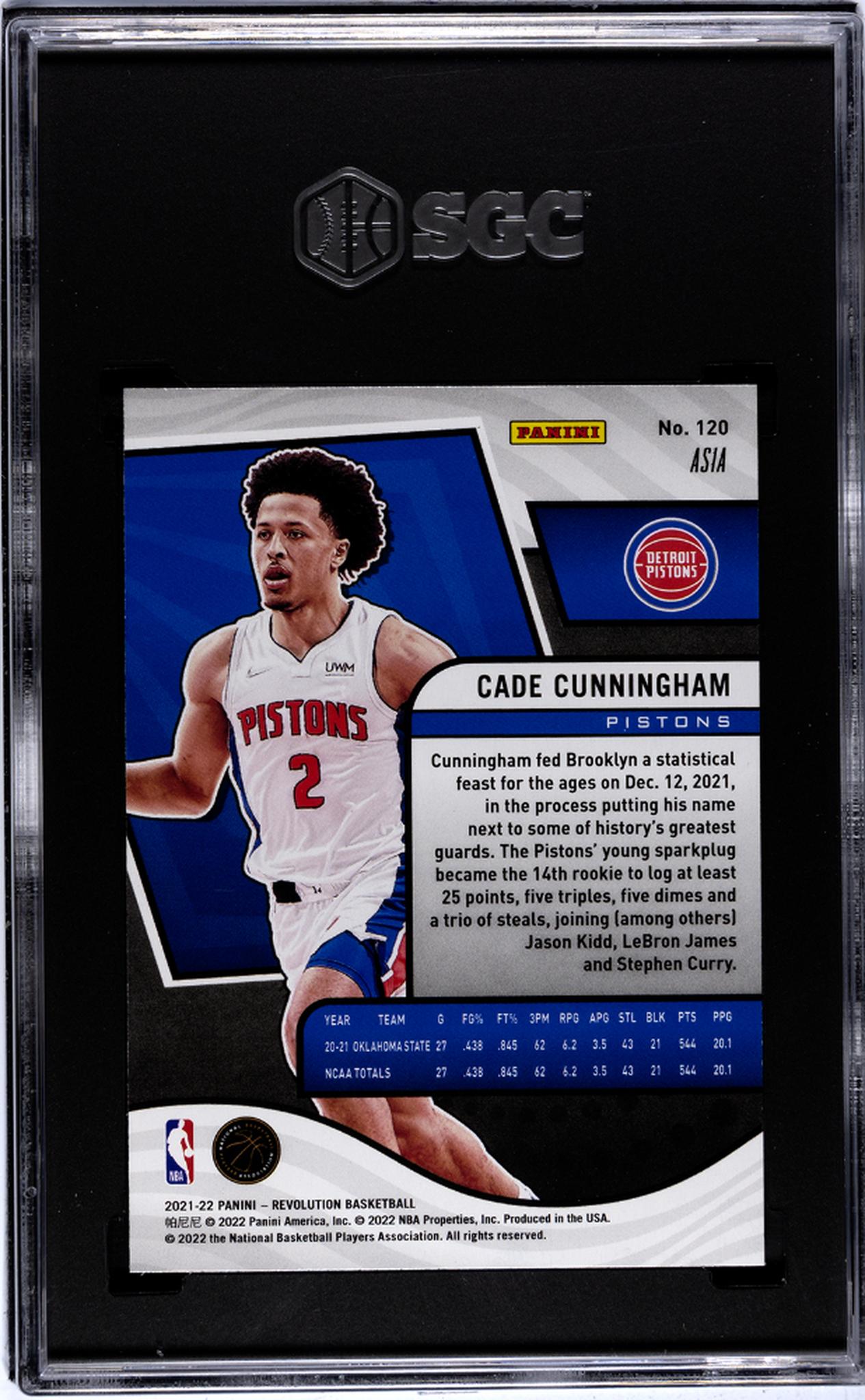 2021-22 Panini Revolution Asia Red Cade Cunningham #120 RC SGC 10