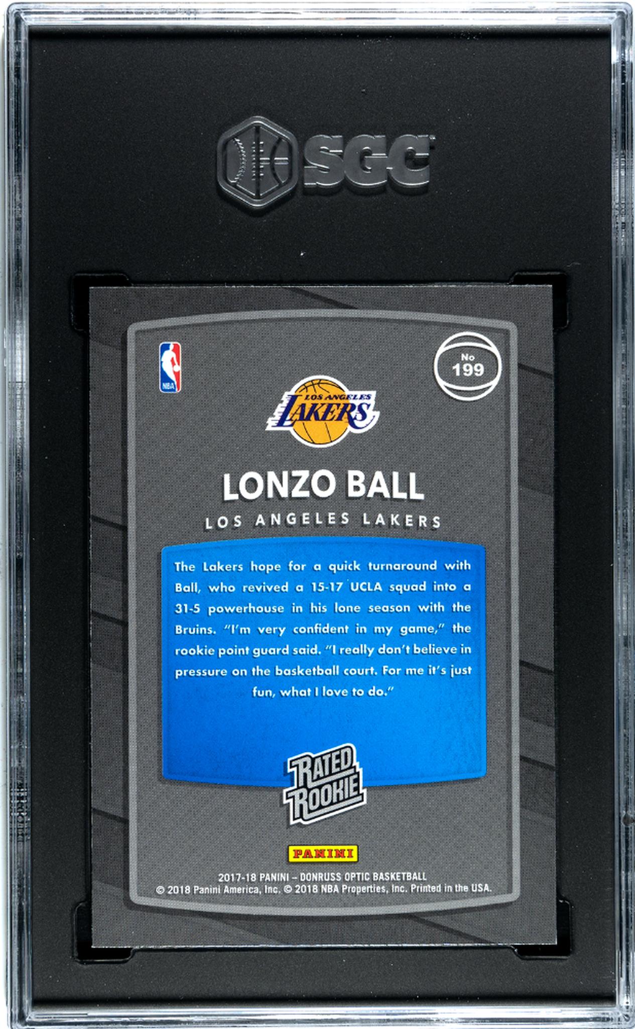 2017 Panini Donruss Optic #199 Lonzo Ball Rated Rookie SGC 9.5