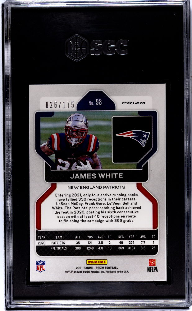 2021 Panini Prizm #98 James White Hyper Prizm /175 SGC 8.5