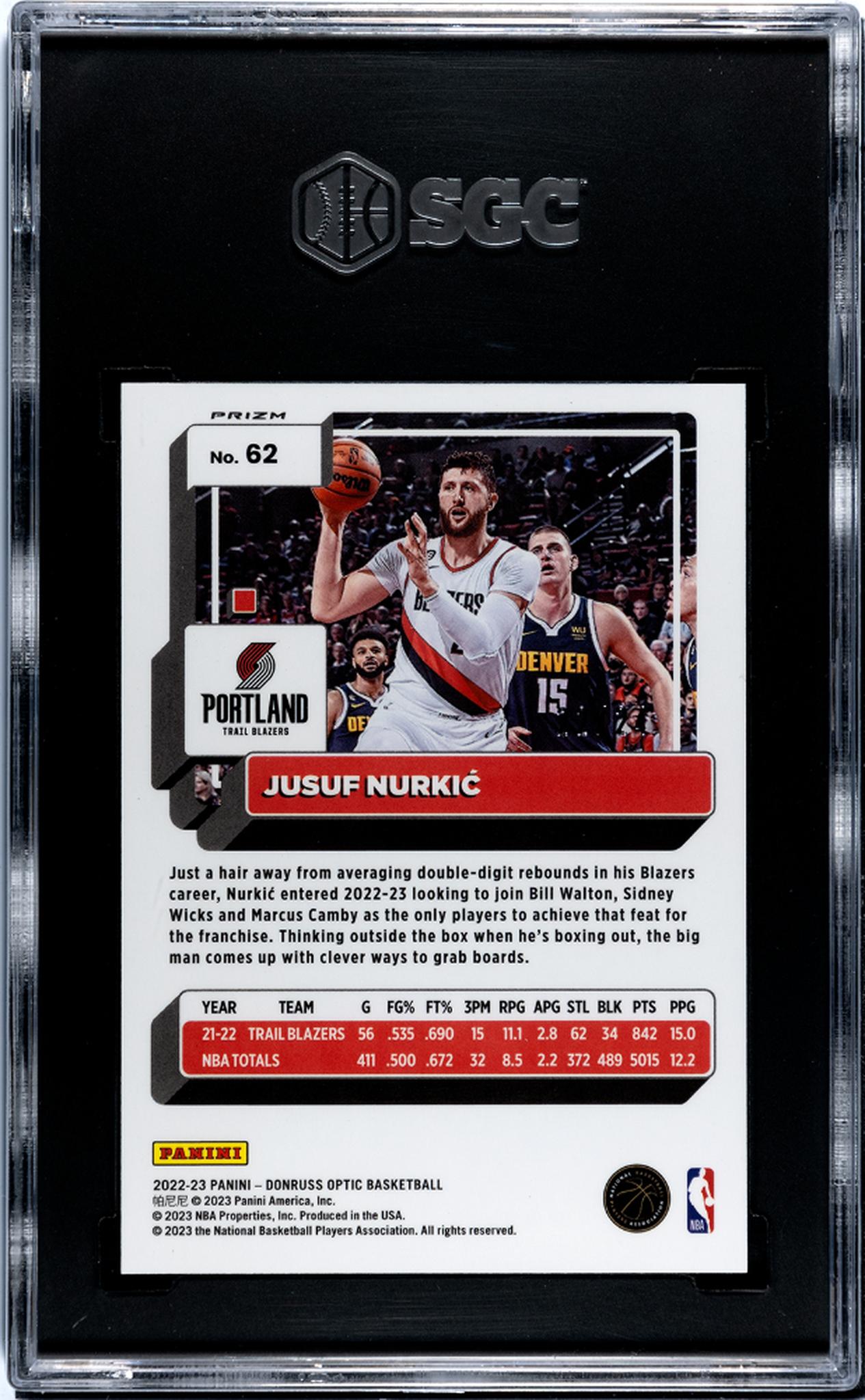 2022-23 Panini Donruss Optic Choice Blue Mojo Prizm Jusuf Nurkic #62 /24 SGC 10