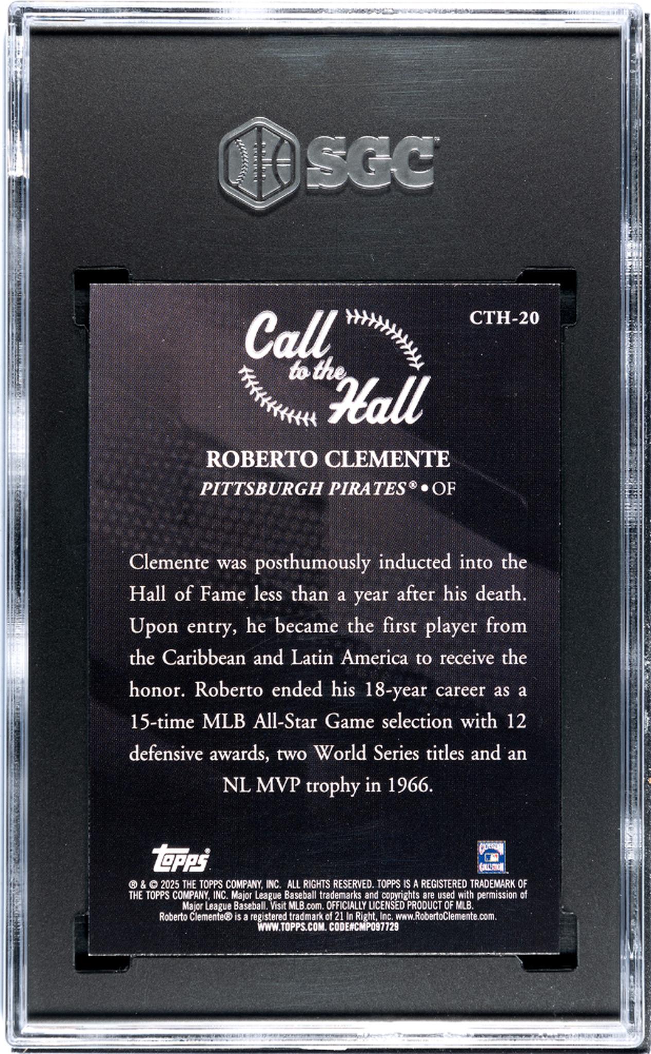 2025 Topps #CTH-20 Roberto Clemente Call to the Hall SGC 9.5