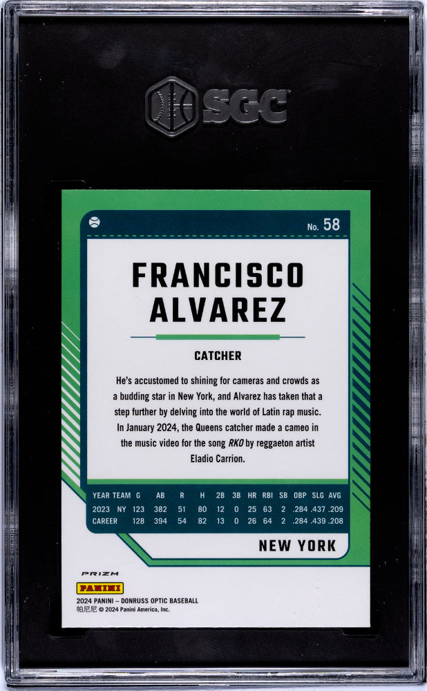 2024 Panini Donruss Optic Blue Velocity Prizm Francisco Alvarez #58 SGC 9