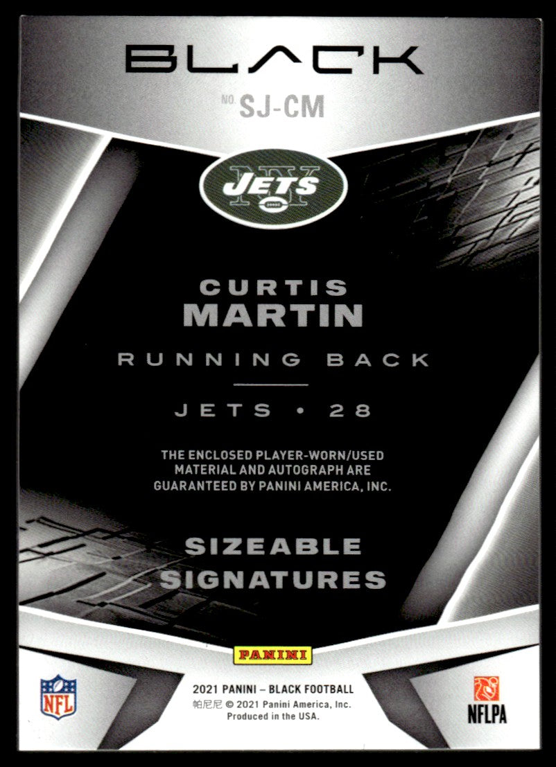 2021 Panini Black Curtis Martin Sizeable Signatures Player-Worn Patch Auto /10