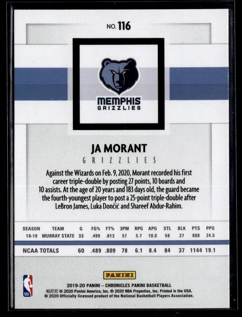 2019 Panini Chronicles Ja Morant #116 RC