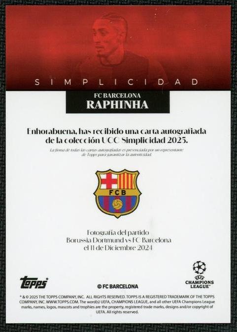 2023 Topps Raphinha Simplicidad /10 FC Barcelona Auto