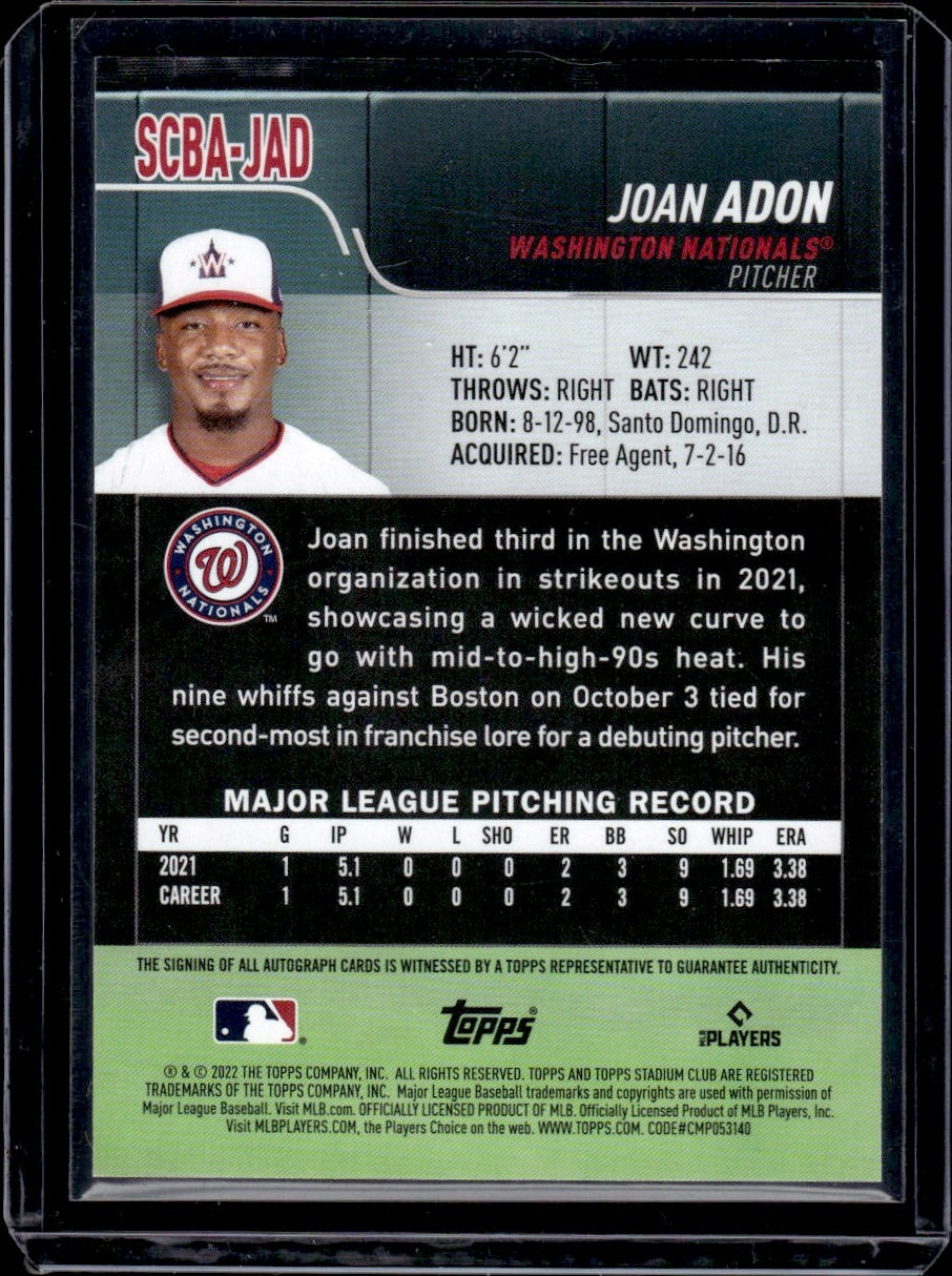 2022 Topps Stadium Club #SCBA-JAD Joan Adon Rookie Auto Washington Nationals