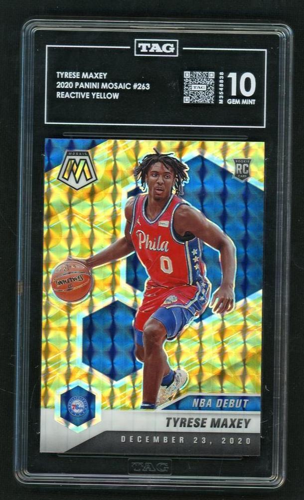 2020 Panini Mosaic 263 Tyrese Maxey Reactive Yellow Reactive Rookie TAG 10 Gem Mint Philadelphia 76ers