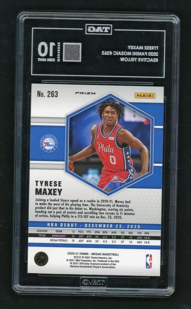 2020 Panini Mosaic 263 Tyrese Maxey Reactive Yellow Reactive Rookie TAG 10 Gem Mint Philadelphia 76ers