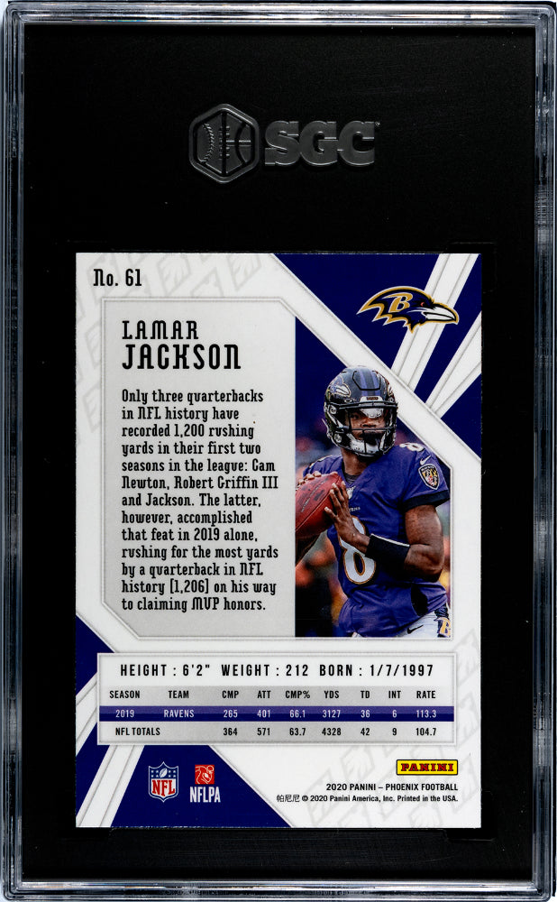 2020 Panini Phoenix Lamar Jackson #61 SGC 10