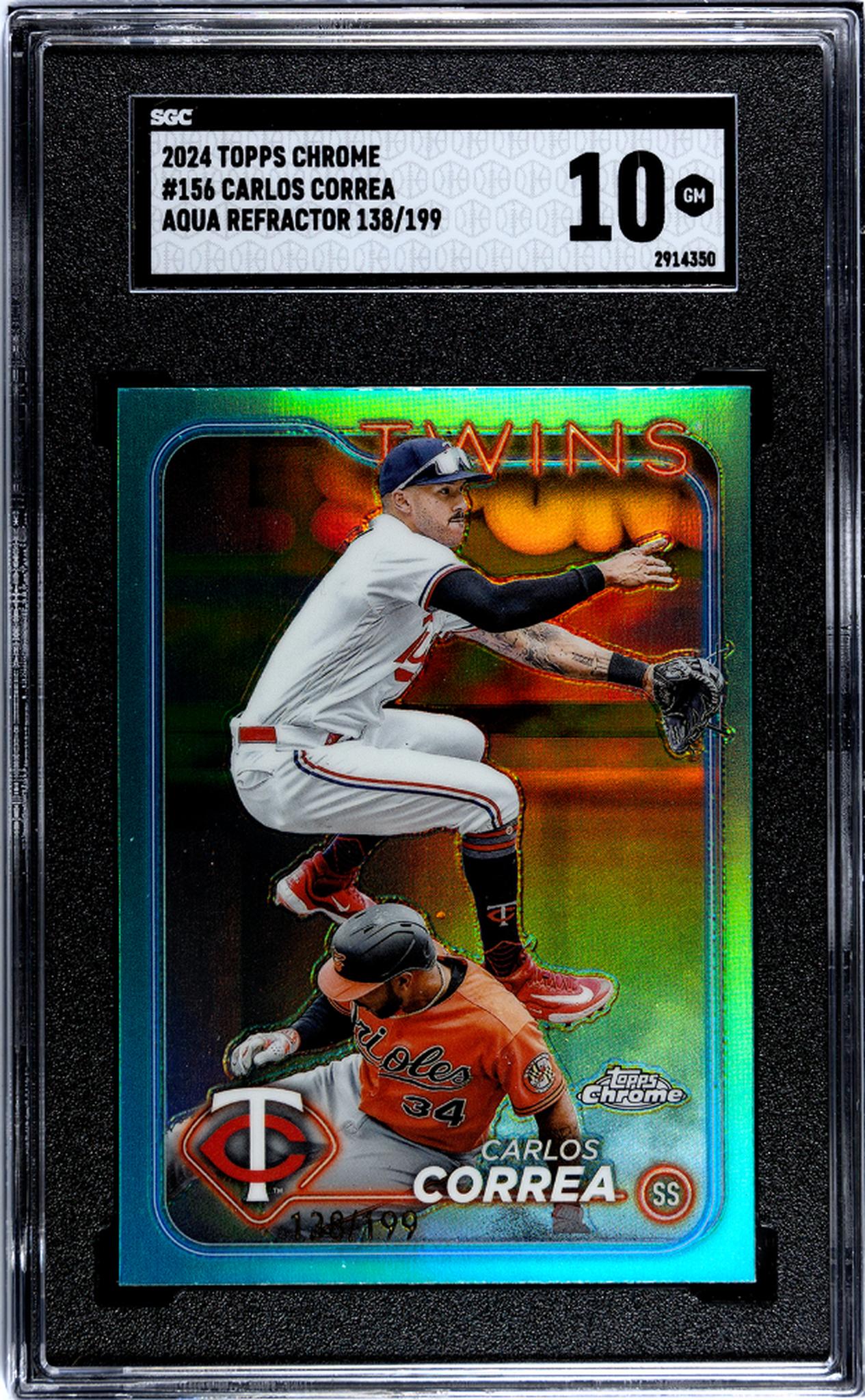 2024 Topps Chrome #156 Carlos Correa Aqua Ref. 138/199 SGC 10