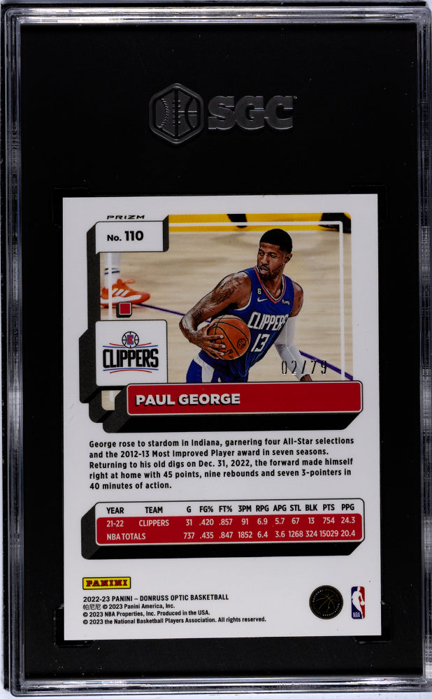2022-23 Panini Donruss Optic Pink Velocity Prizm Paul George #110 /79 SGC 9