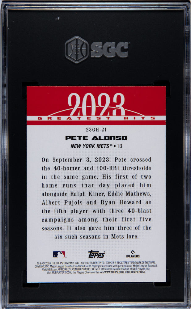 2024 Topps #23GH-21 Pete Alonso '23 Greatest Hits SGC 10