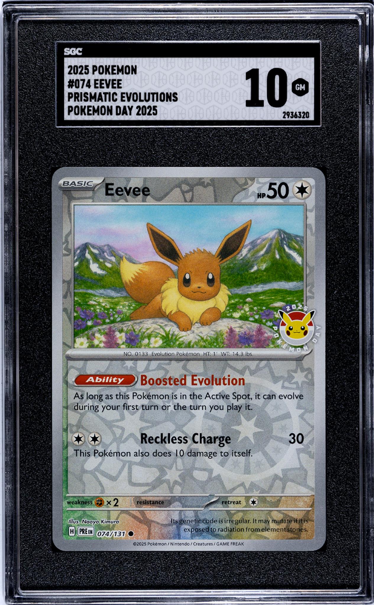 2025 Prismatic Evolutions #074/131 Eevee Pokemon Day 2025 SGC 10