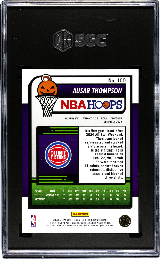 2023-24 Panini Haunted Hoops #100 Ausar Thompson Slime SGC 9.5