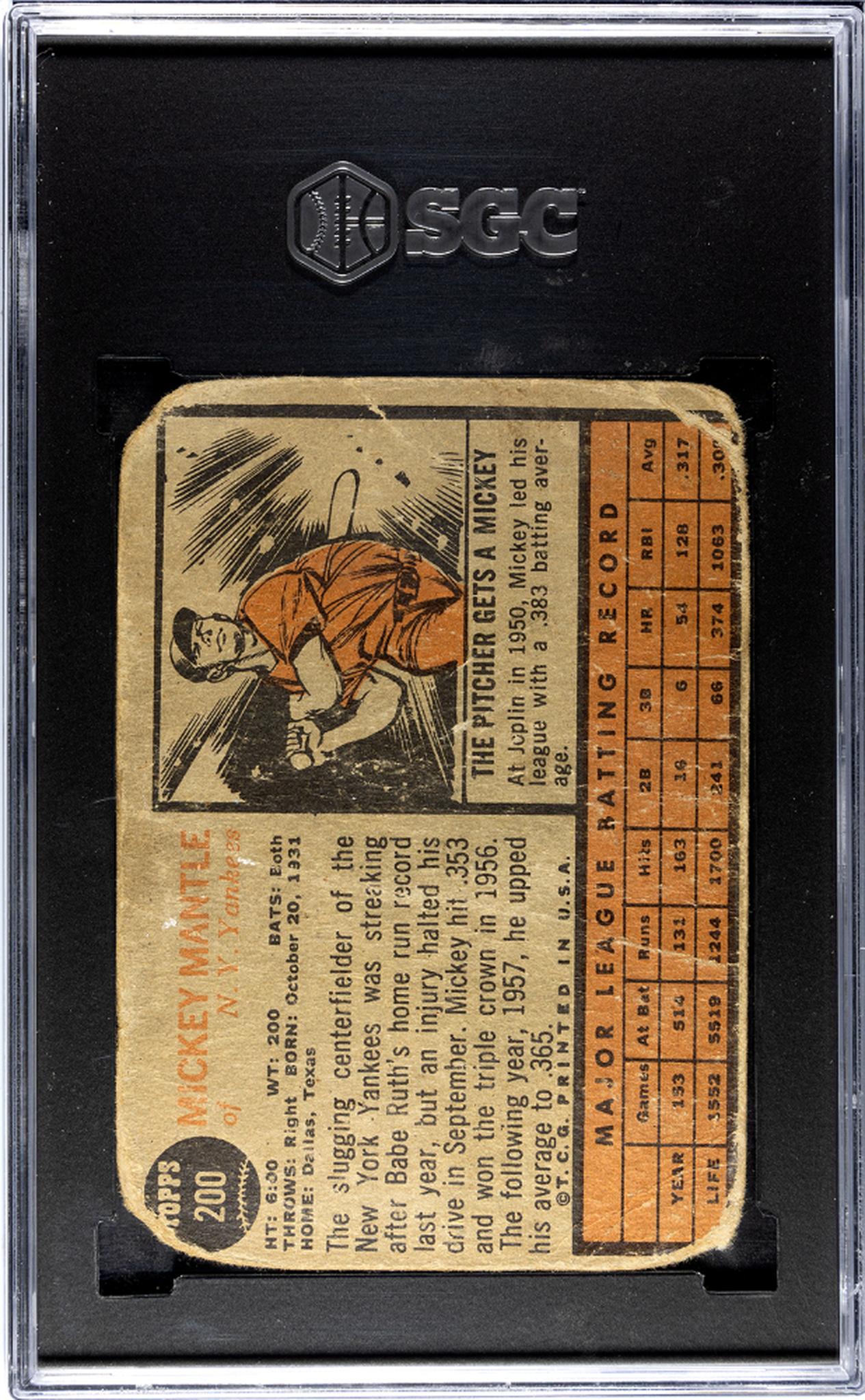 1962 Topps #200 Mickey Mantle SGC 1