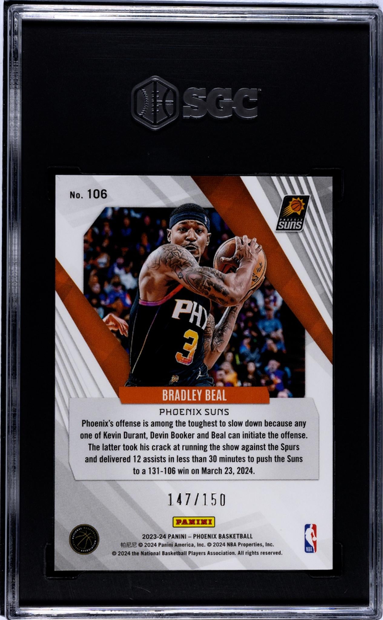 2023-24 Panini Phoenix #106 Bradley Beal Purple 147/150 SGC 9.5