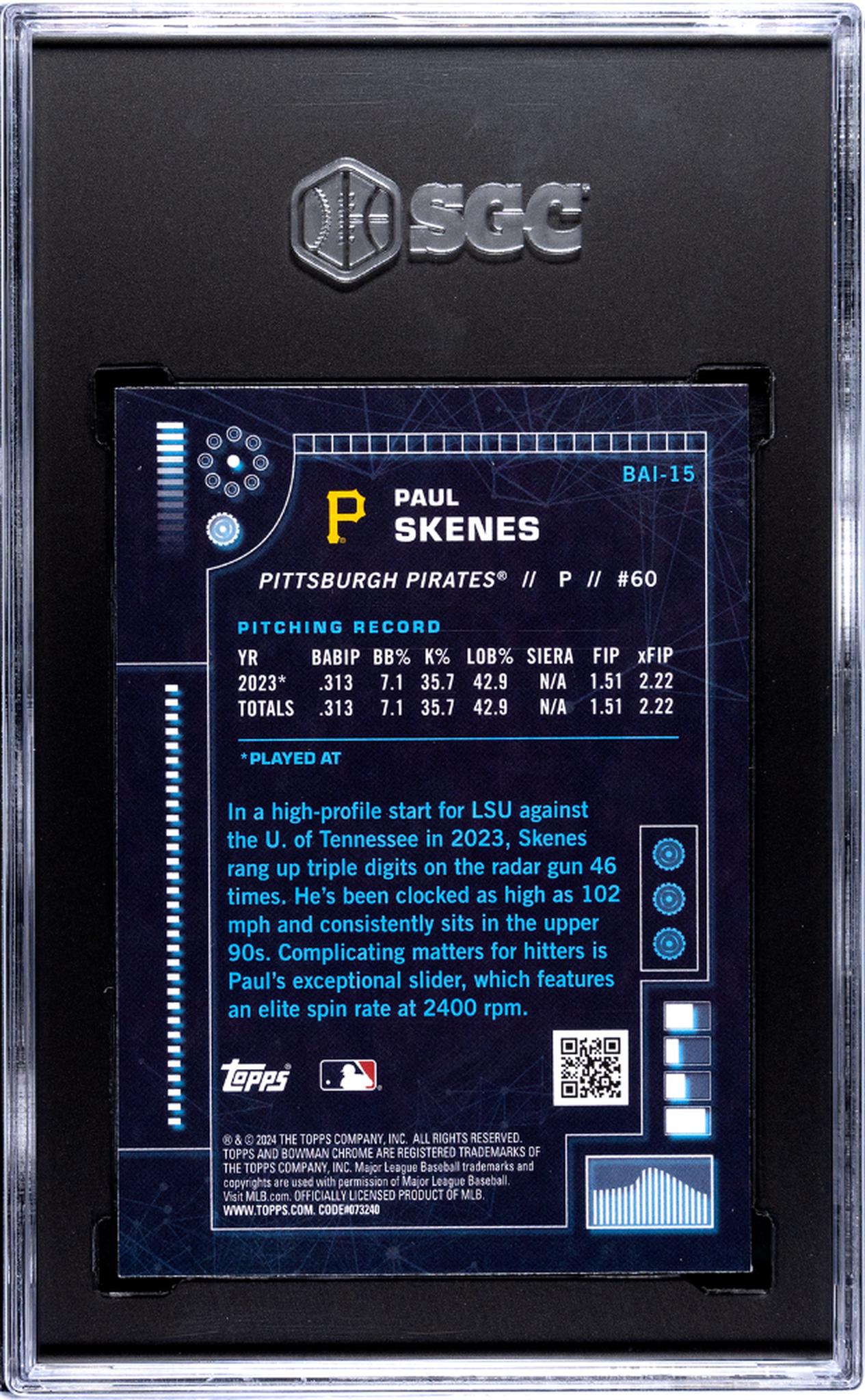 2024 Topps Bowman Chrome Bowman A.I. Paul Skenes #BAI-15 SGC 9.5