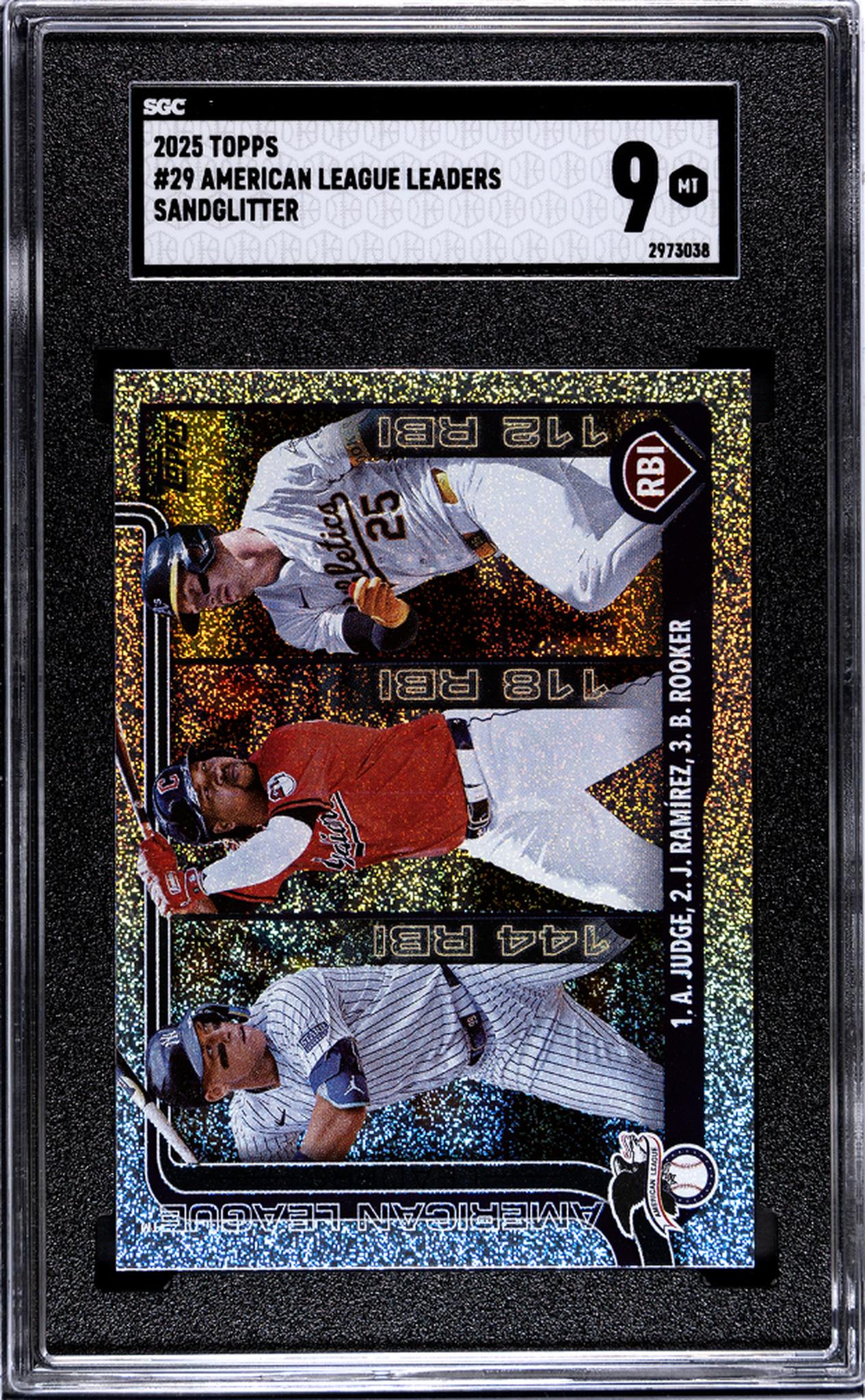 2025 Topps #29 A. Judge J. Ramirez B. Rooker American League Leaders SGC 9