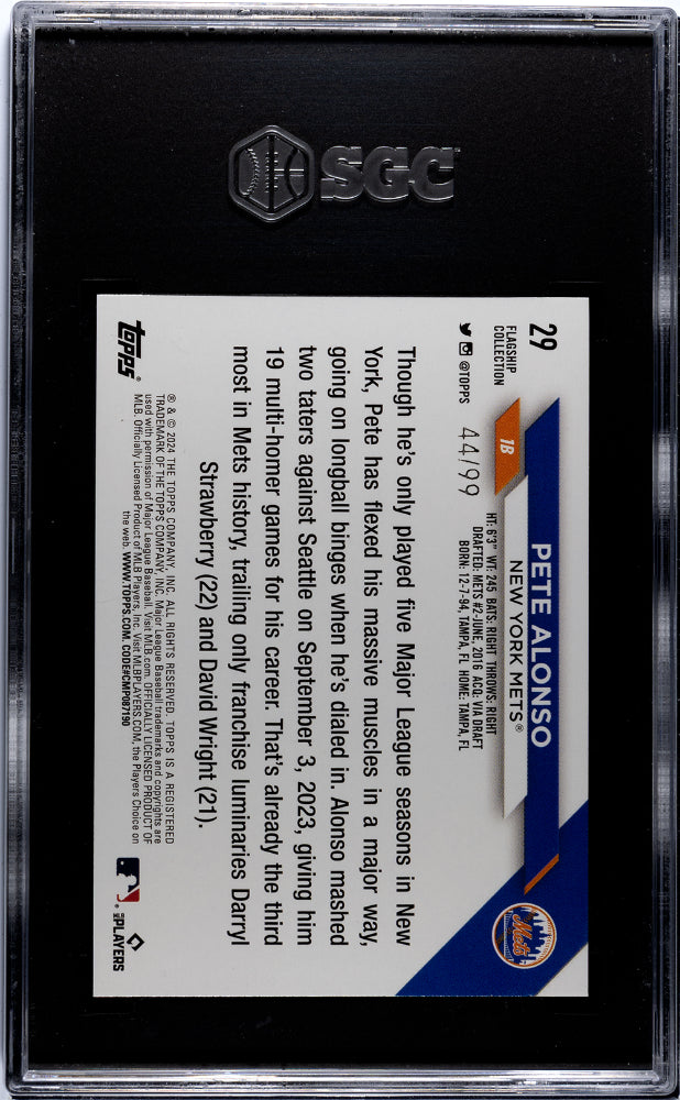 2024 Topps Flagship Collection Green Pete Alonso #29 /99 SGC 9