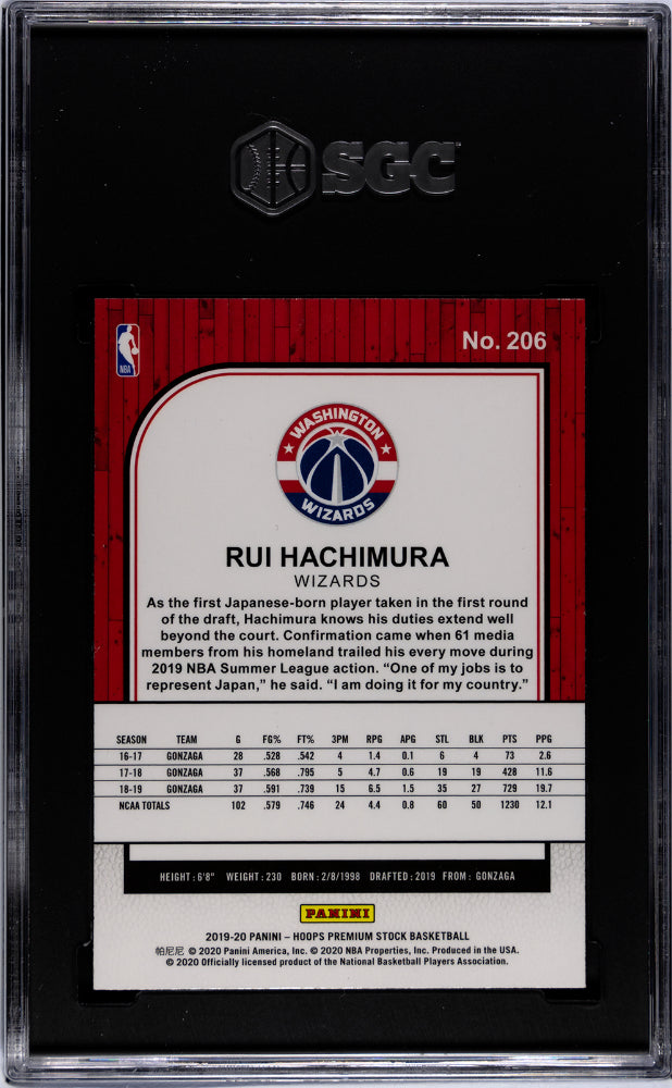 2019 Panini Hoops Premium Rui Hachimura #206 RC SGC 9.5