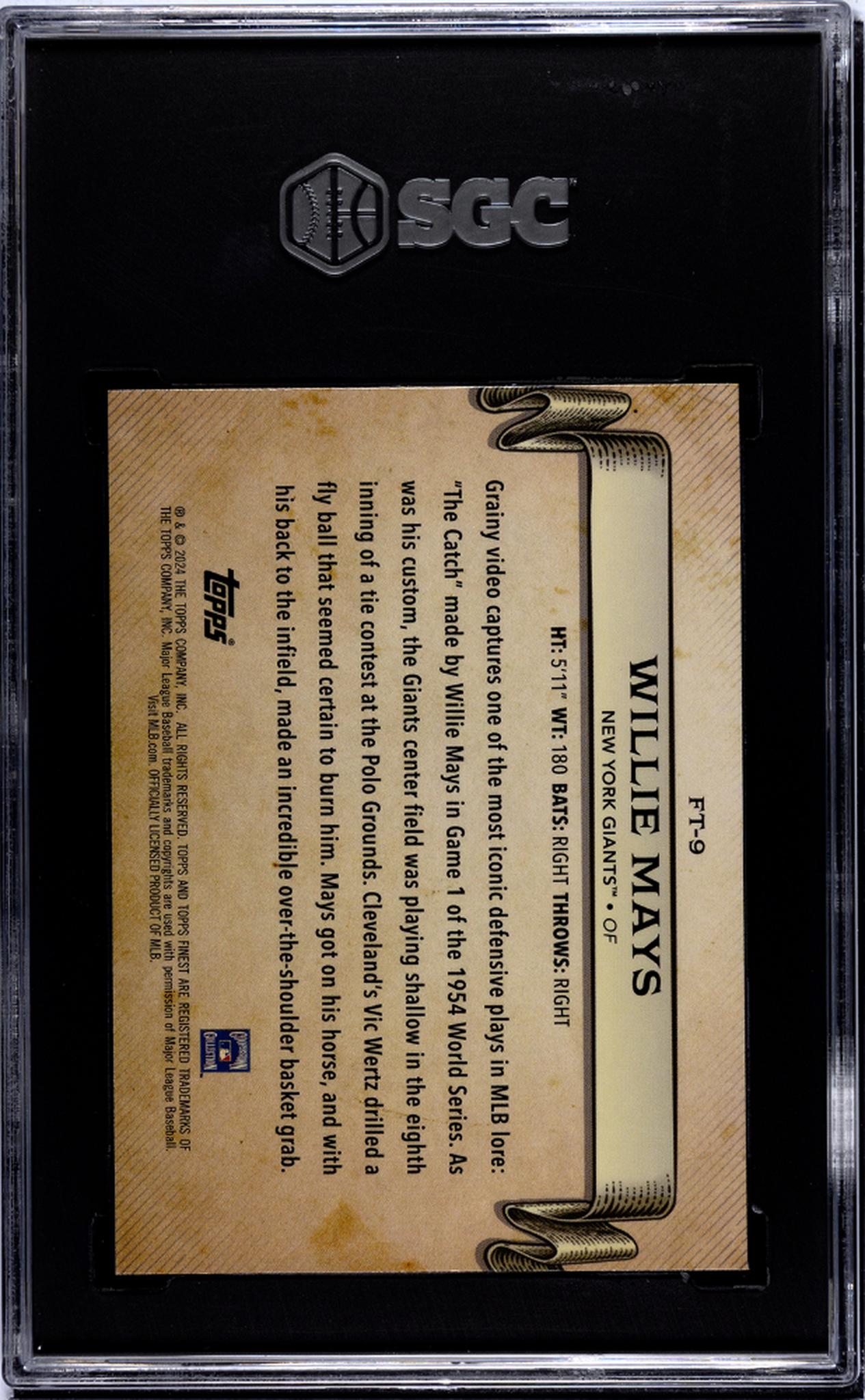 2024 Topps Finest #FT-9 Willie Mays Finest Timelines SGC 9.5