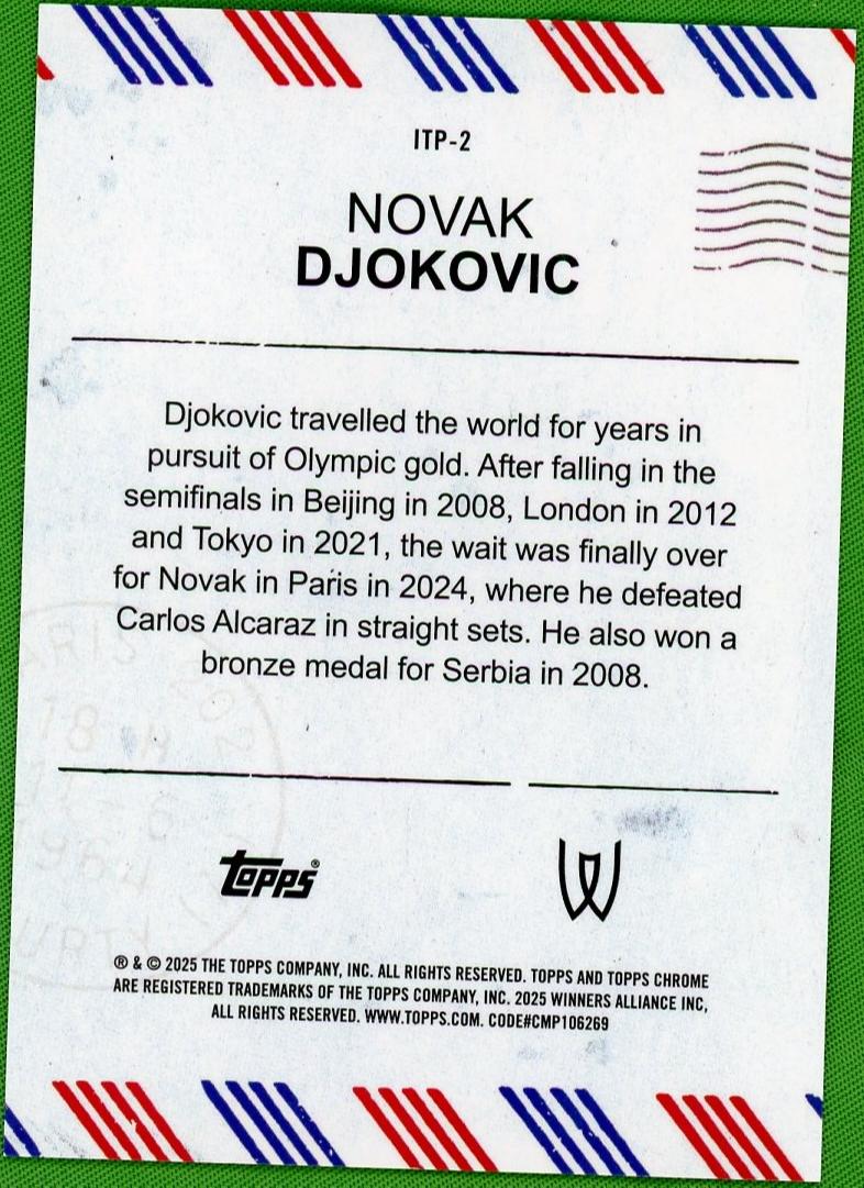 2025 Topps Chrome ITP-2 Novak Djokovic VG