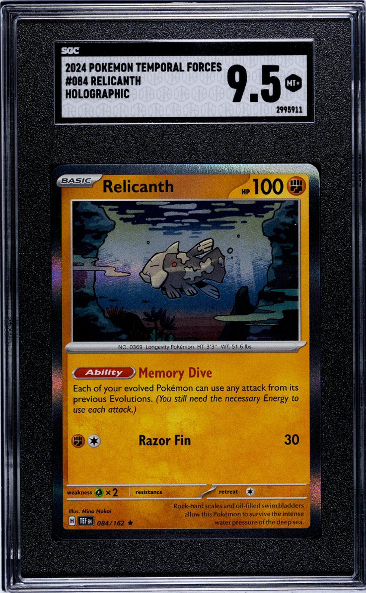 2024 Pokemon Temporal Forces Holographic Relicanth #084/162 SGC 9.5
