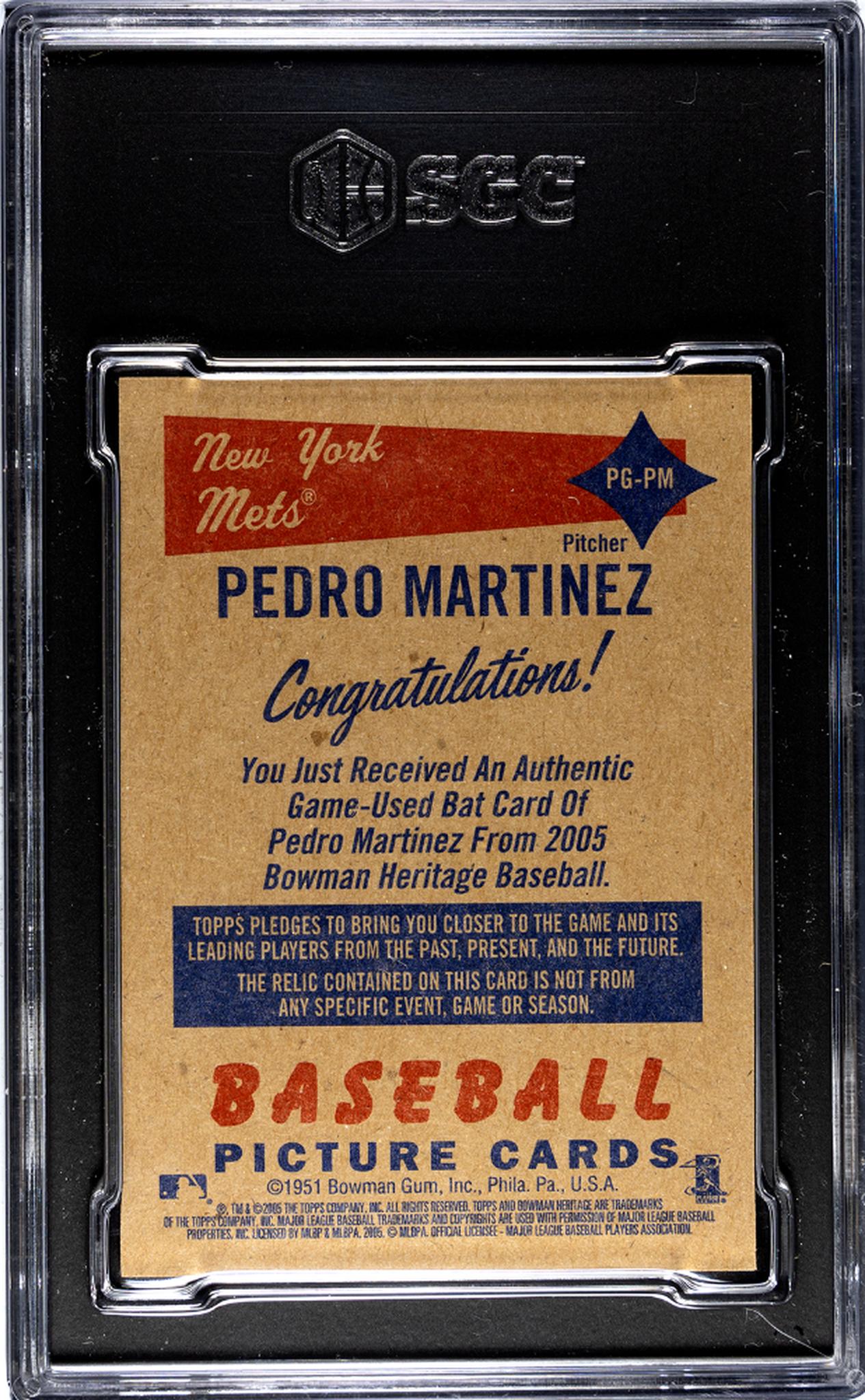 2005 Bowman Heritage #PG-PM Pedro Martinez Pieces of Greatness Material SGC 9