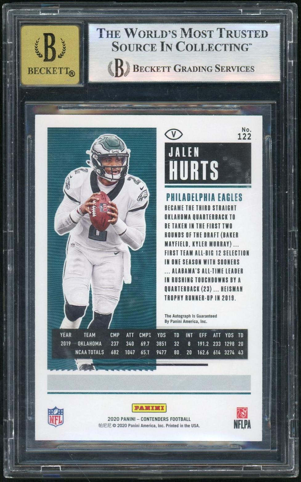 2020 Panini Contenders Football 122 Jalen Hurts Rookie Ticket Variations Preview Rookie /23 Beckett 8.5 NM-MT+ Philadelphia Eagles Auto