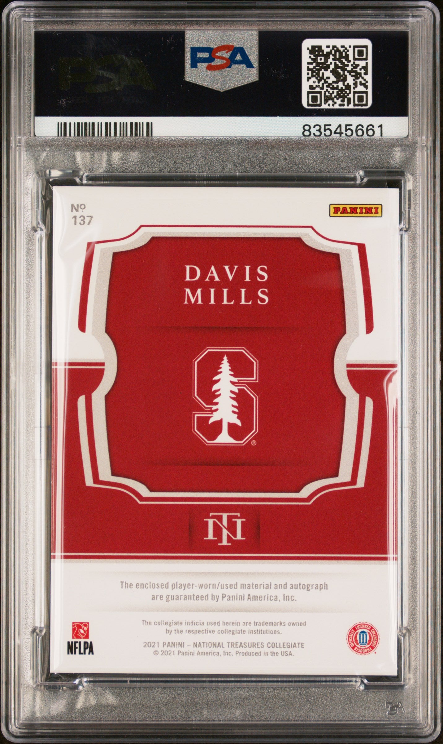 2021 Panini National Treasures Blue Davis Mills #137 RC Auto /49 PSA 9