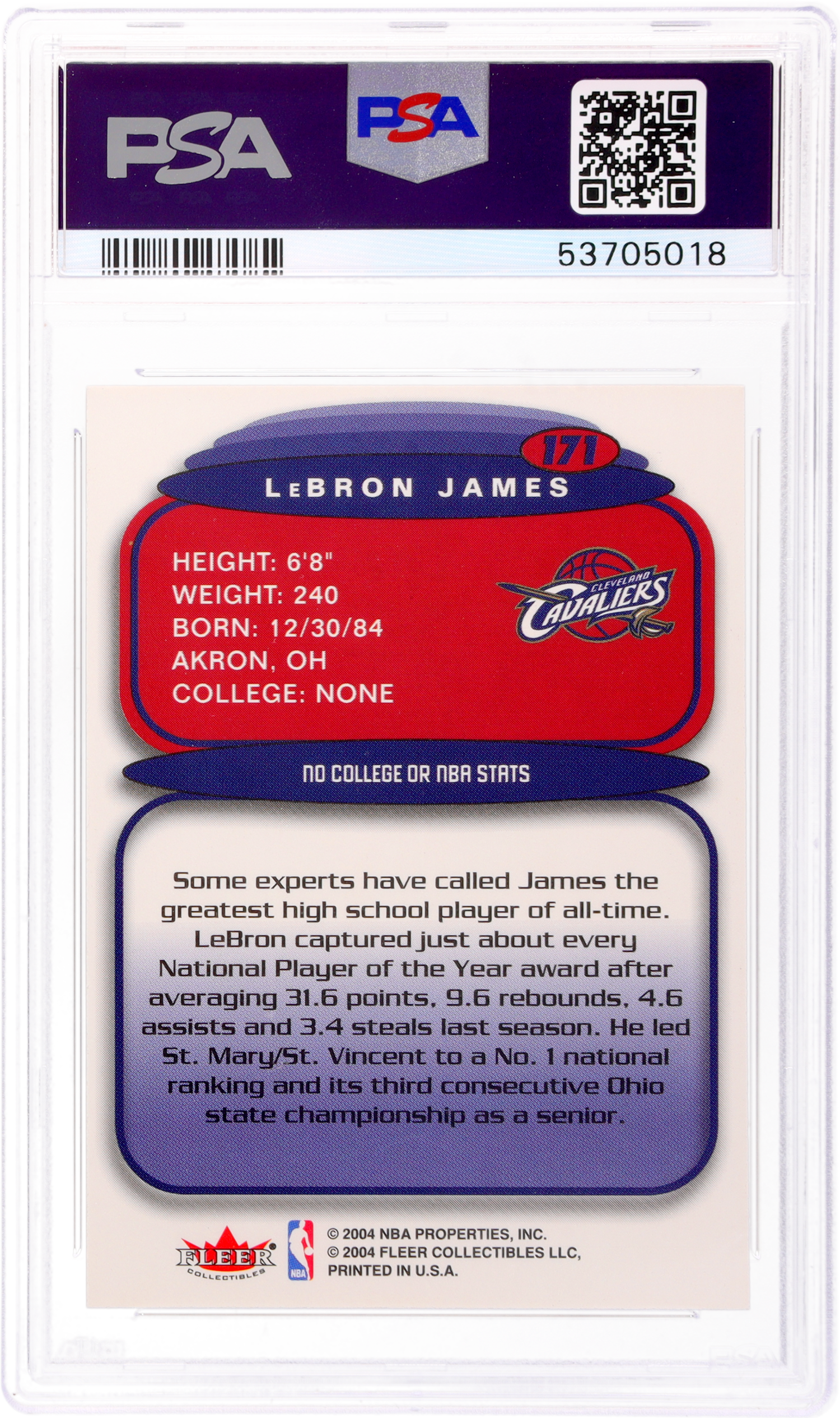 2004 Fleer Ultra Hummer H2 #171 LeBron James PSA 7