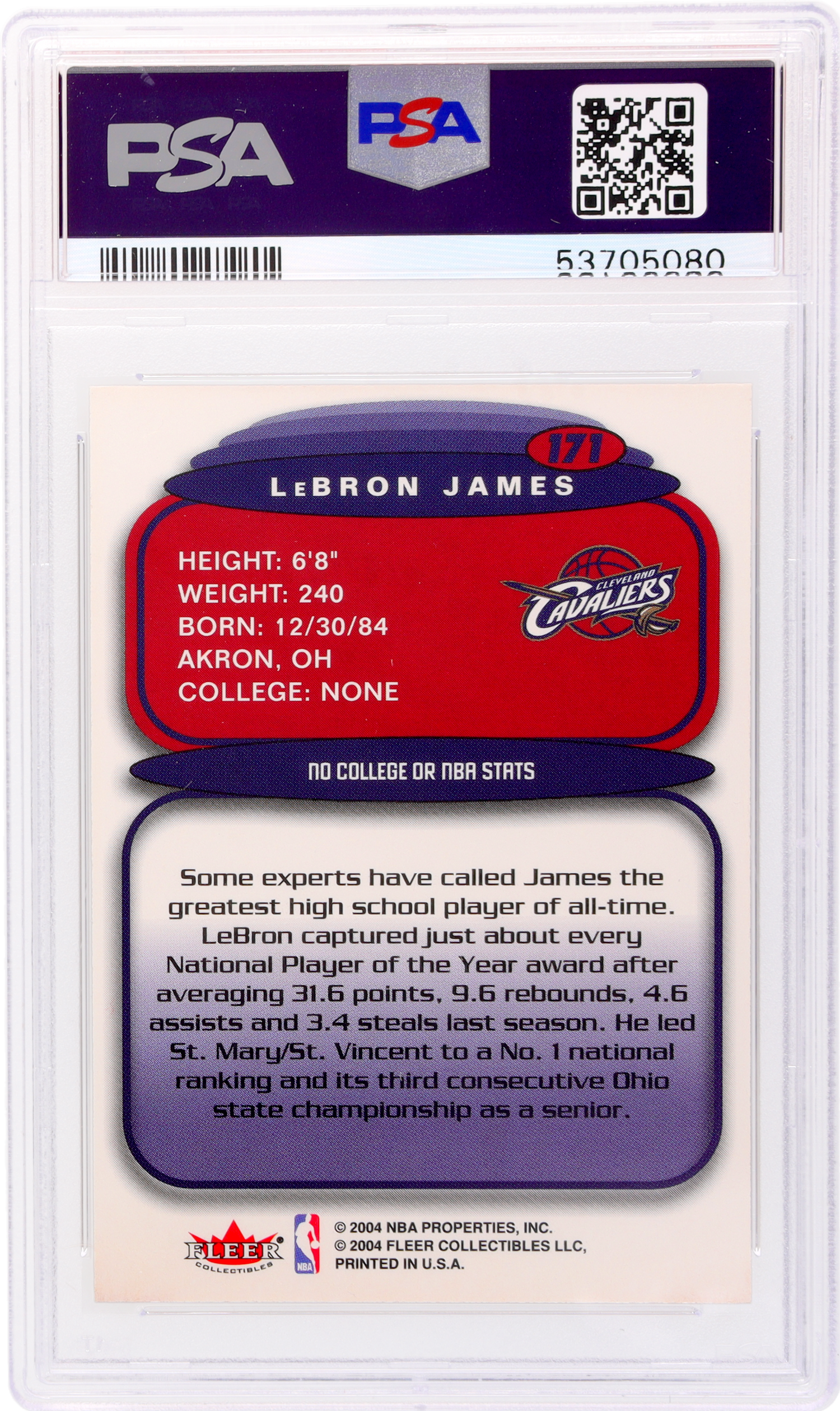 2004 Fleer Ultra Hummer H2 LeBron James Rookie #171 PSA 7